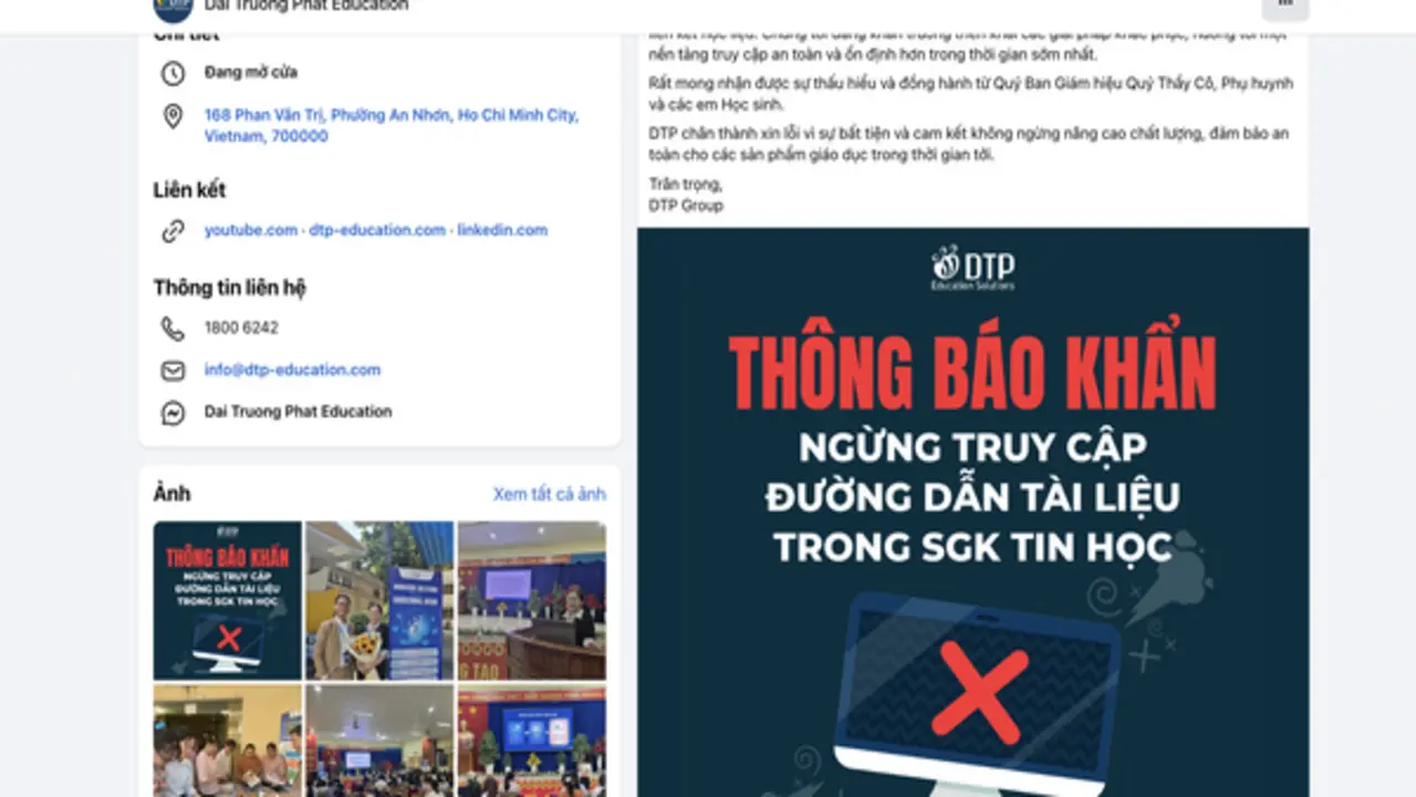 Bấm link trong sách tin học 3, ra video 18+: DTP ra thông báo khẩn