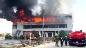 Cháy tại khu vực trưng bày sản phẩm gỗ, cột khói bốc cao hàng chục mét