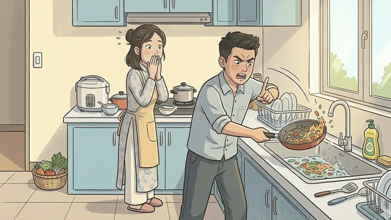 Chồng hất chảo đồ ăn chỉ vì tôi lỡ than mệt