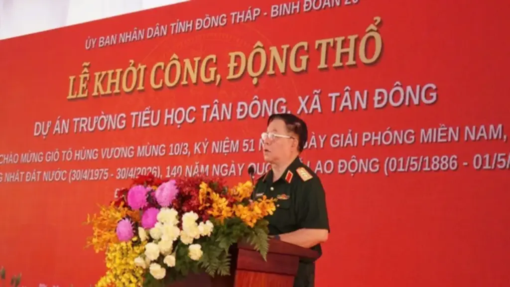 Đại tướng Nguyễn Trọng Nghĩa dự lễ khởi công trường học ở Đồng Tháp